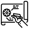 Icon of a hand designing a prototype with gears.